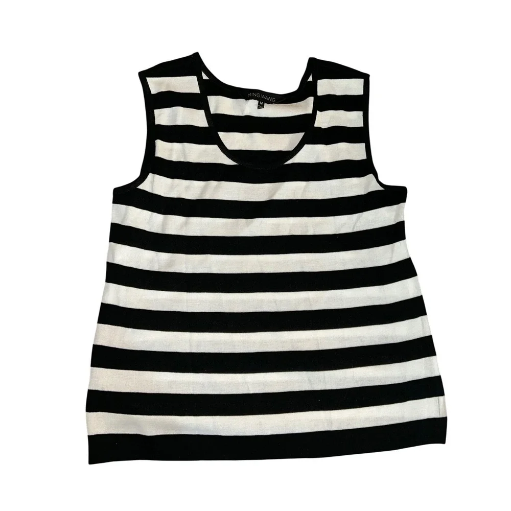 Ming Wang Womens Knit Tank Top Bundle Size M Black White Striped Solid Shells - Picture 3 of 8